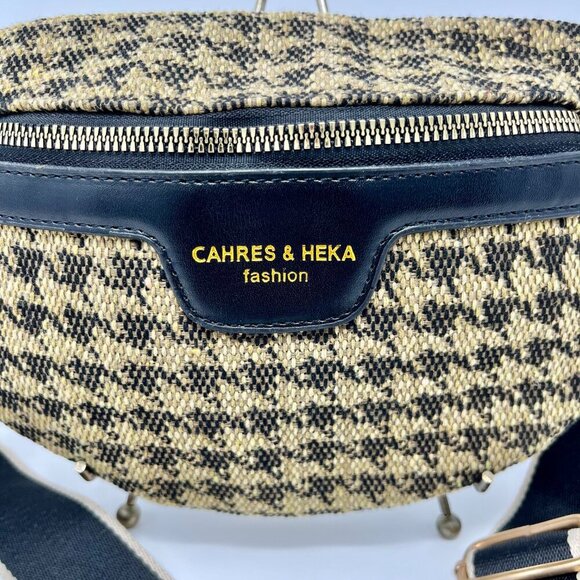 Cahres & Heka  Designer Crossbody Houndstooth Print Canvas Bag - Picture 4 of 14